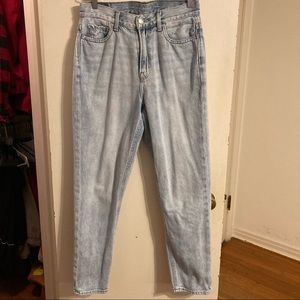 AE Mom jeans slightly distressed light wash